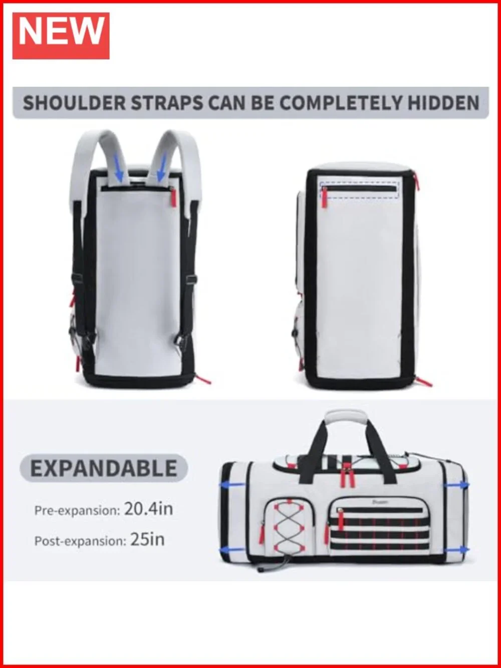 45L Expandable Travel Duffle Gym Bag with Shoe Compartment